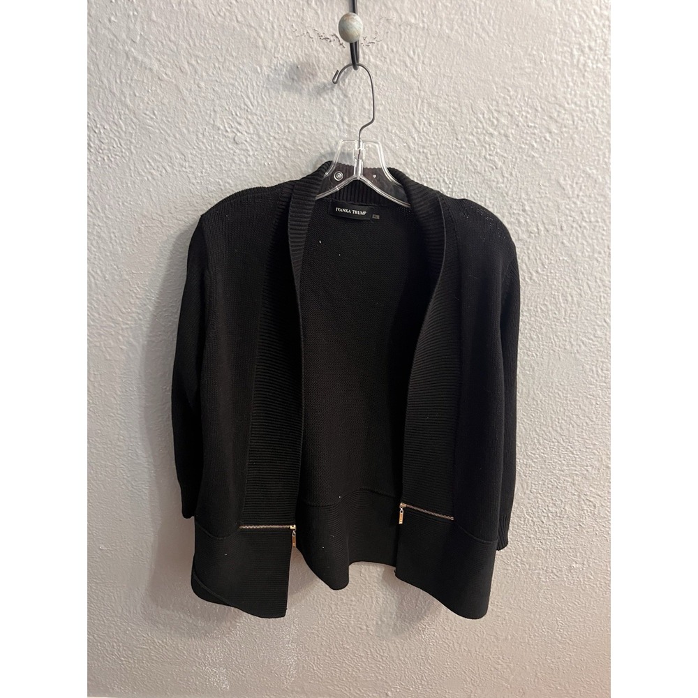 Ivanka Trump Black Open Cardigan Gold Zipper Accent 3/4 Sleeve Size XL